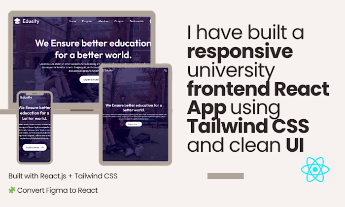University Landing Page Using React JS and Tailwind CSS