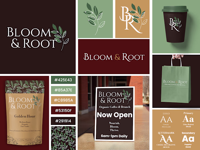 Branding board for a new organic, plant-based coffee & brunc...