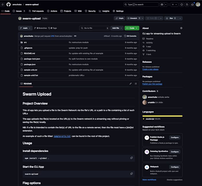 CLI app for streaming upload to Swarm