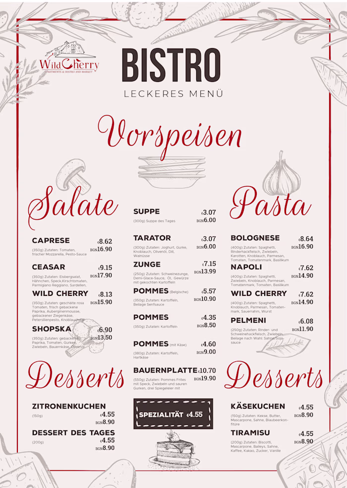 Vintage Restaurant Menu