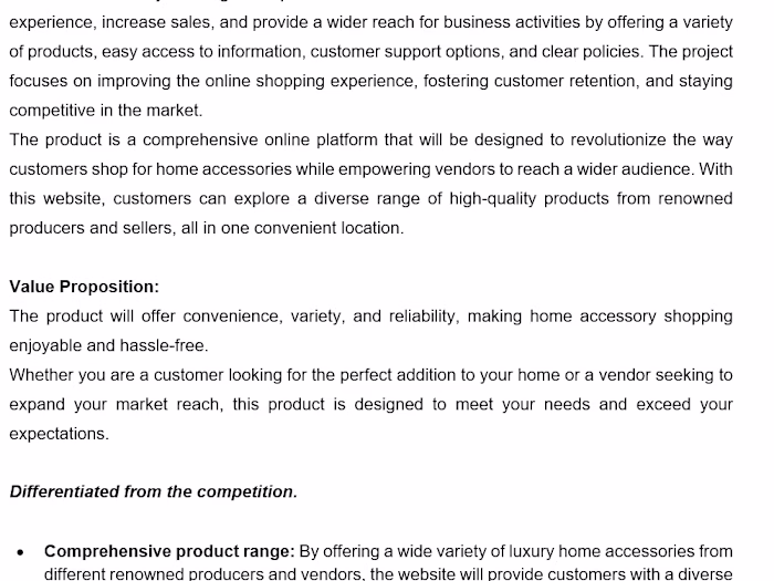A product requirement document (PRD) for an e-commerce startup