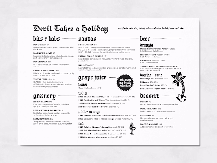 devil takes a holiday – menu redesign