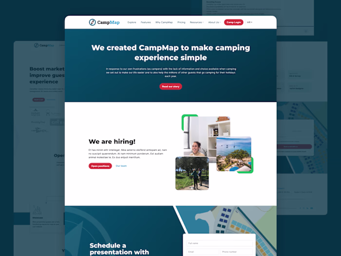 Responsive website for a startup specialised in camping industry