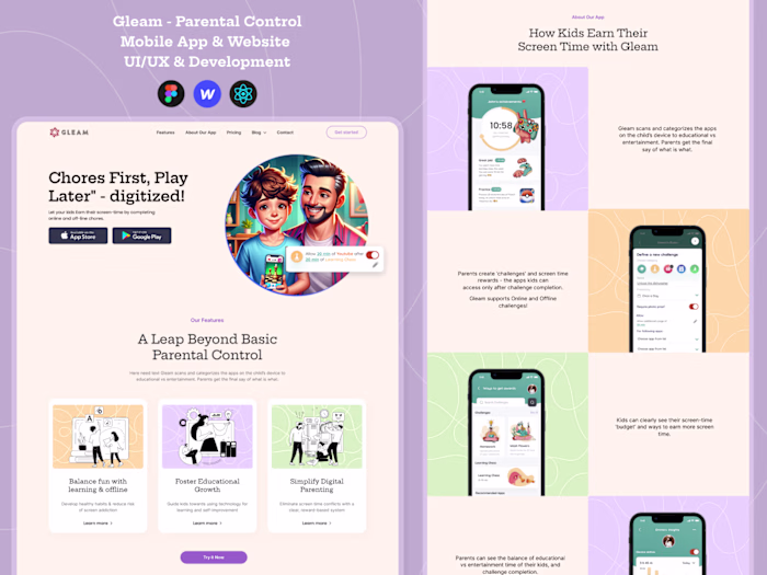 UI/UX Mobile App & Promo Website  for Parental Control, Kids App