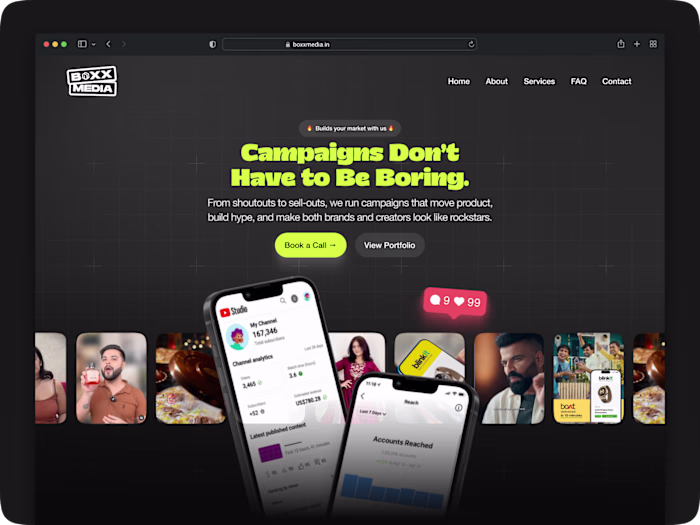 Boxx Media Influencer Marketing Site Design