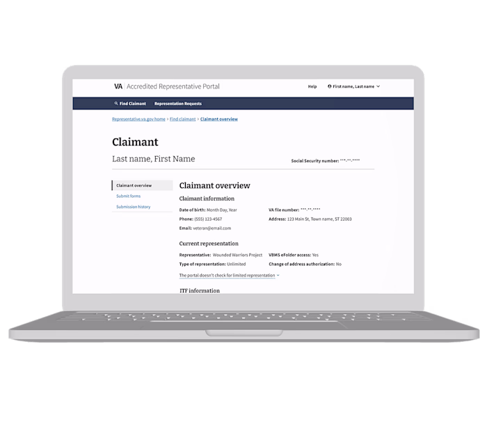 Claimant Page Redesign for VA Portal