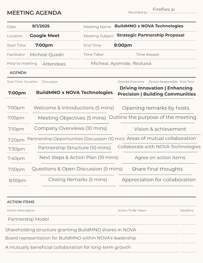 Meeting Agenda and Minutes of Meeting