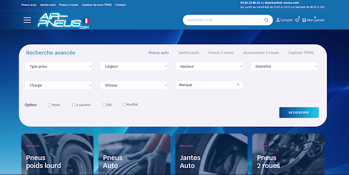 Site E-commerce pour Air Pneus