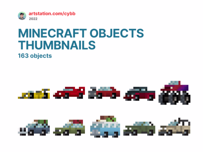 Minecraft objects thumbnails (Pixel art)