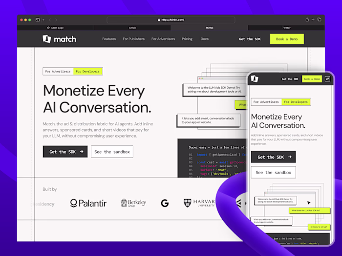 Match AI SDK Landing Page Design