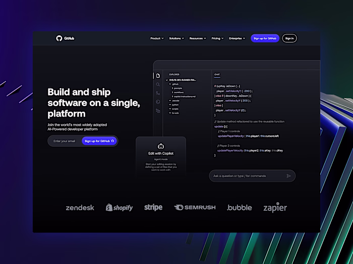 Github. I love this design and visuals. All made in Framer