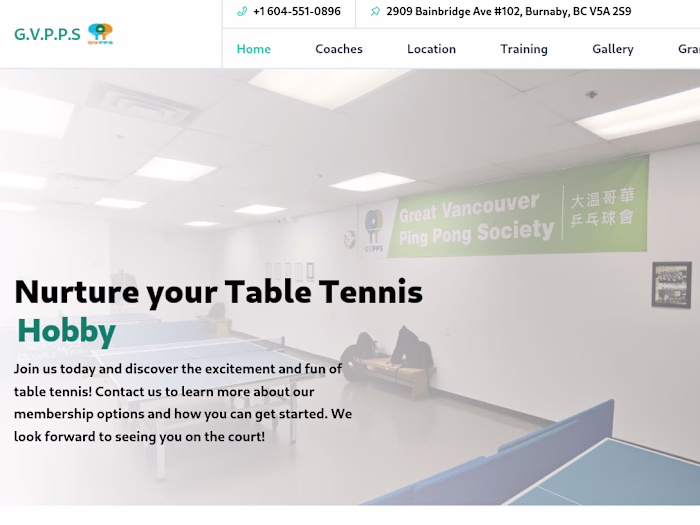 Website Development for GVPPS Table Tennis Club