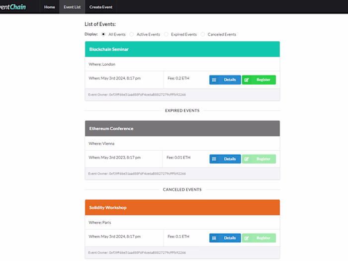 EventChain - Event Management DApp