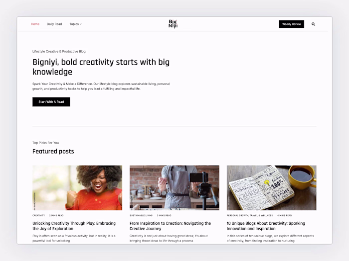 Bigniyi – Lifestyle Blog (FIgma + WordPress Build)