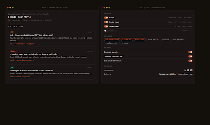 DevWebCrawler — daily lead digest