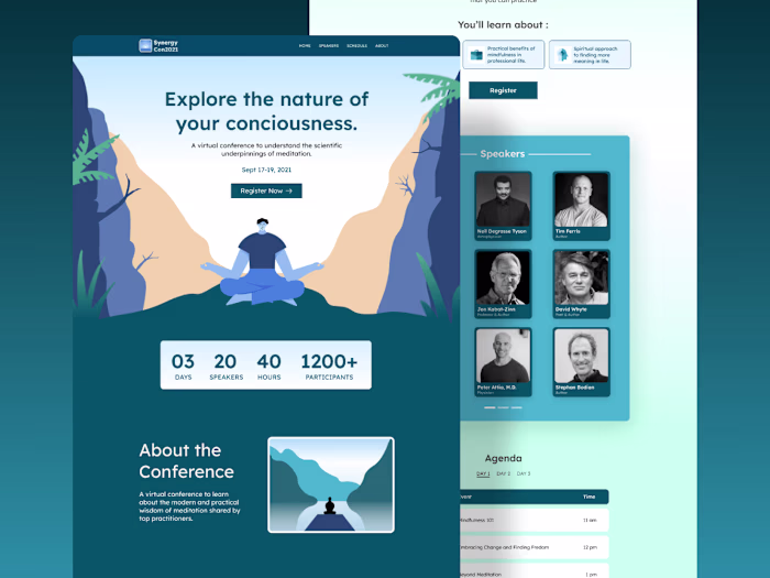 Landing page design for a Virtual Event on Mindfulness