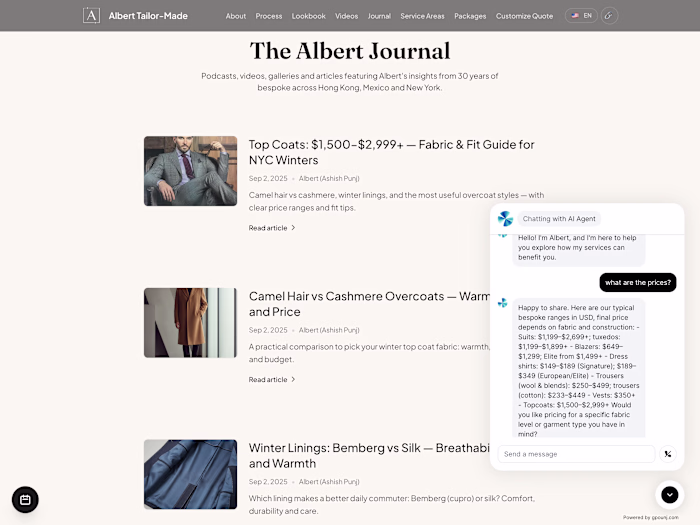 Building Albert Tailor-Made, my own live business, to valida...