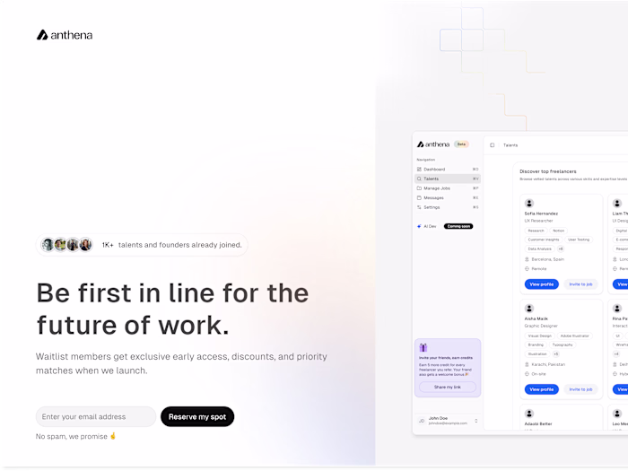 waitlist page for Anthena 🚀