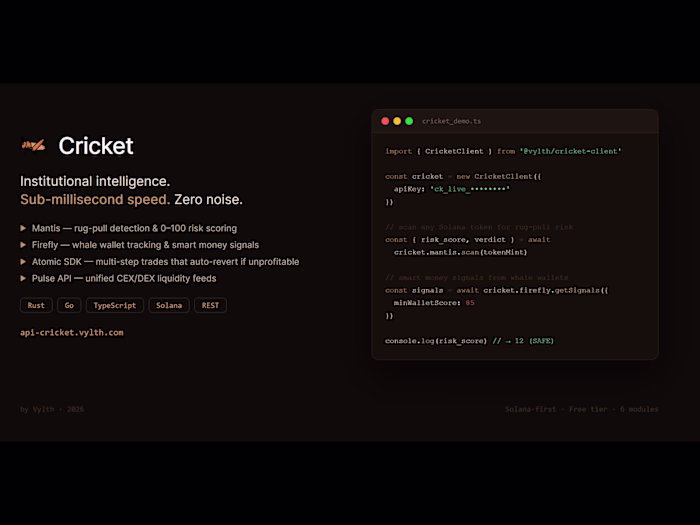 Cricket — DeFi Intelligence Suite
High-performance