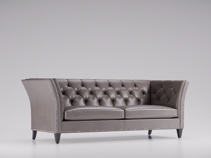 This tufted leather sofa was crafted entirely in CGI to give...