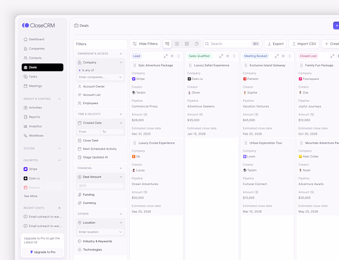 Deals page for CRM project. Fall in love with this CRM Projects