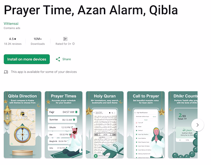 Prayer Time, Azan Alarm, Qibla