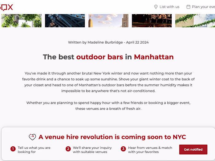 Copywriting for Listicles of NYC Venues