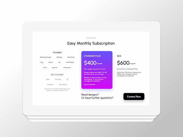 Pricing Table Design