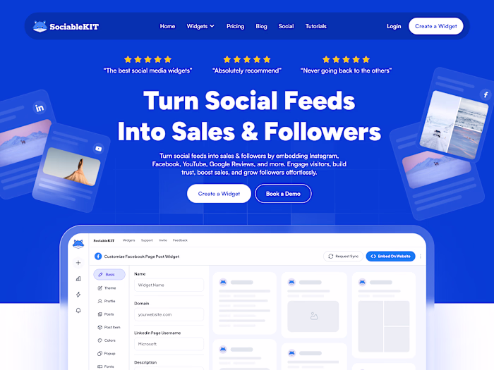 Hero section of SociableKIT (https://www.sociablekit.com/) L...