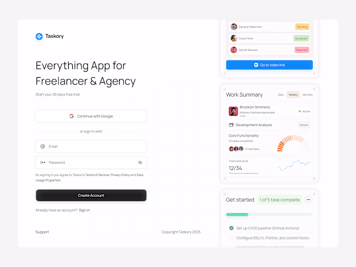 Best web app create account page for task management. Clean ...