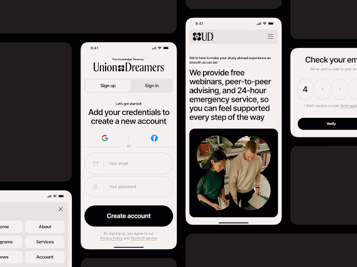 Union Dreamers: mobile page, brand identity