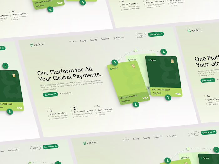 Payglow - Modern Finance & Payment Banking Website Landing Page