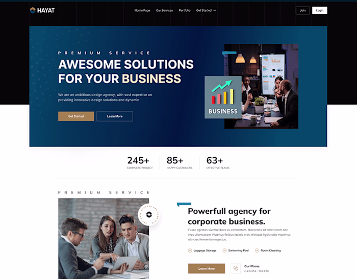 Business consultancy landing page design (Dark mood)