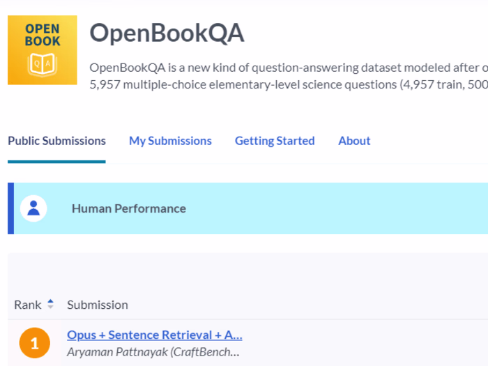 1st rank on OpenBookQA