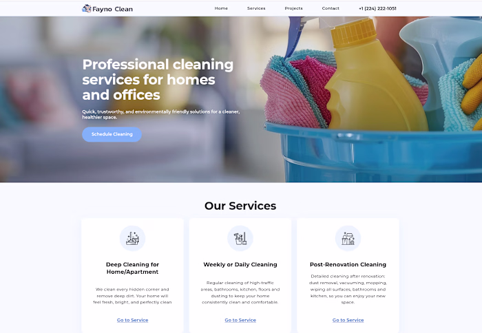 Website project for Faynoclean, a