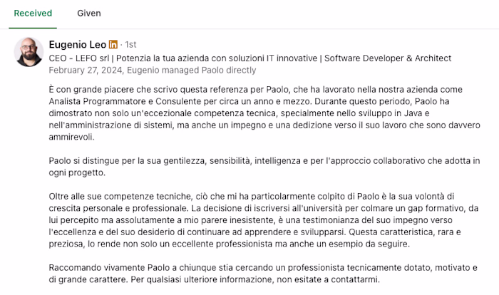 Client Recommendation – Lefo s.r.l.