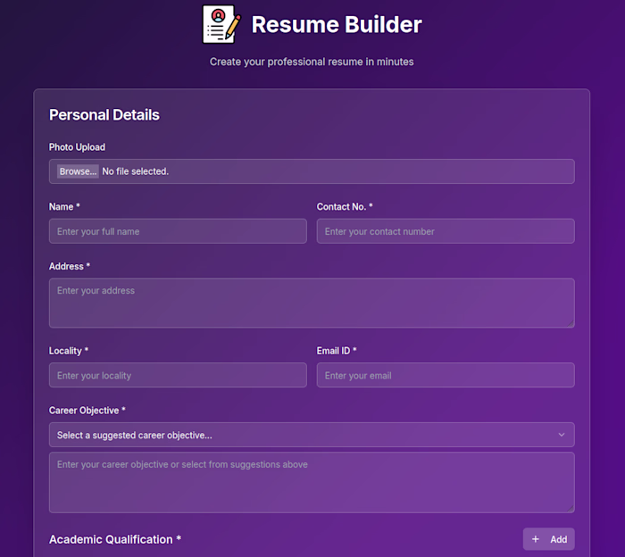 Resume Builder App Development