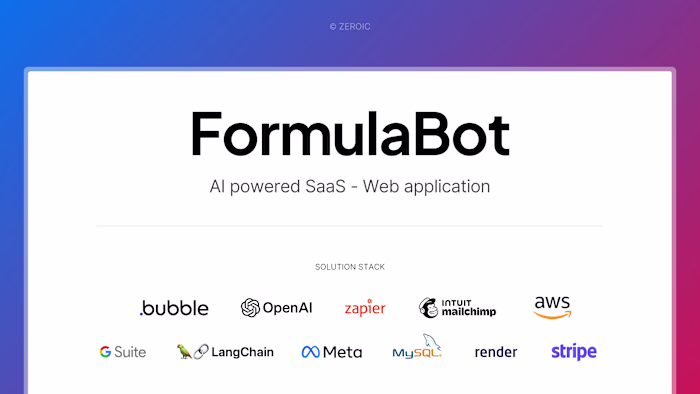 FormulaBot - AI powered SaaS - Web application on Bubble