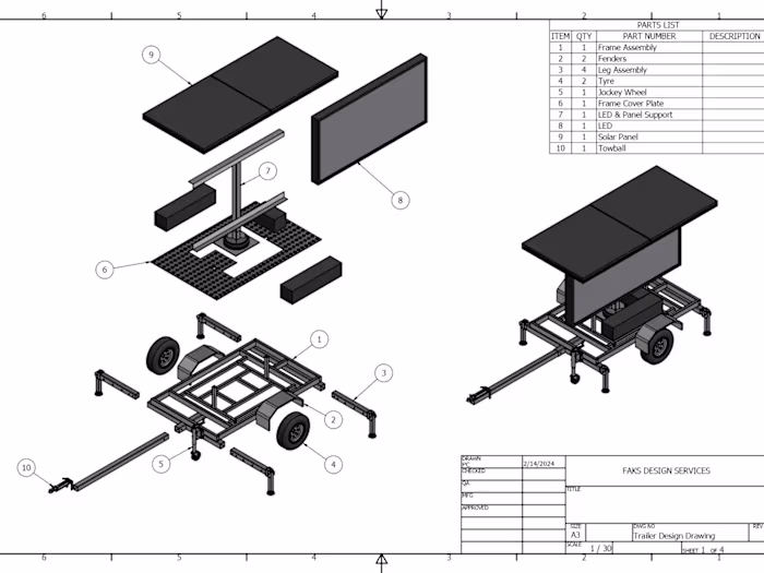 Frame assembly drawing for a trailer screen