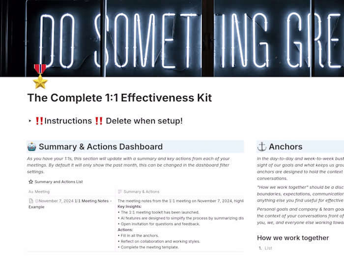 Complete 1-1 effectivness Notion template