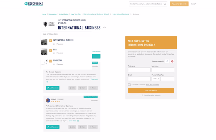 EDUopinions University Matching Platform Development