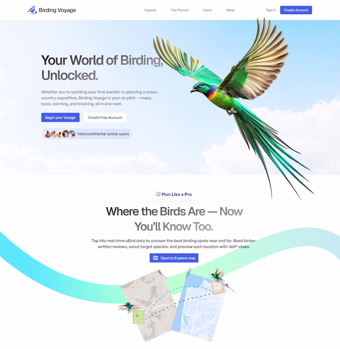 Landing page Exploration for Birding Voyage...
