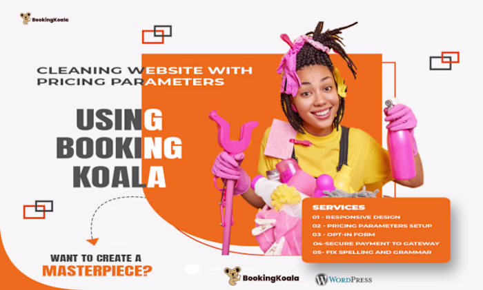 I will build cleaning website with pricing parameters using boo…