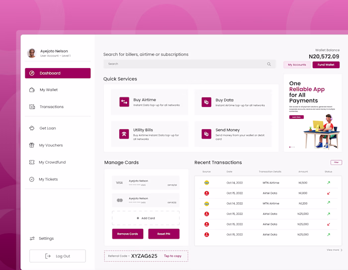 1app Fintech Dashboard Redesign