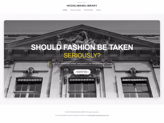 Curated Digital Library Showcasing Hedi Slimane's Fashion Legacy