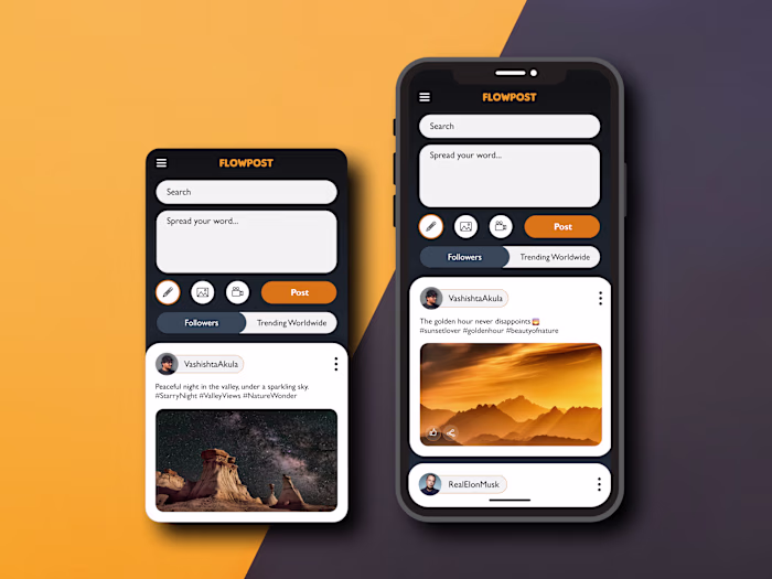 Social Media App UI Design - FlowPost