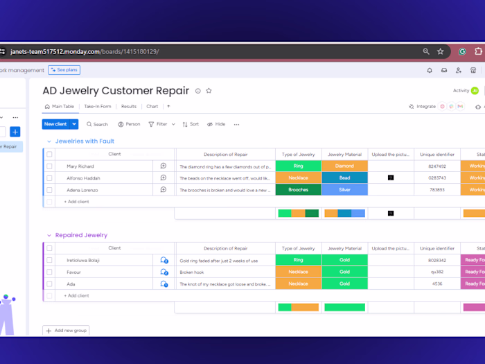 Monday.com workspace setup for a Jewelry business 💎