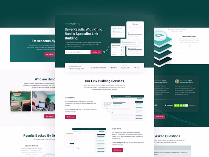 Landing Page for Link Building Service, Rhino Rank