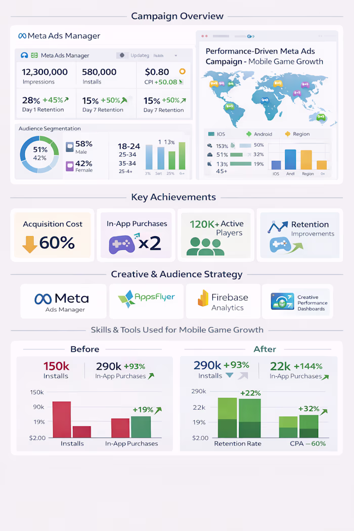 Planned & ran Meta Ads for a mobile fighting game, boosting ...