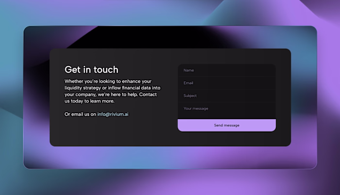 A clean and confident “Get in touch” section for Rivium AI —...